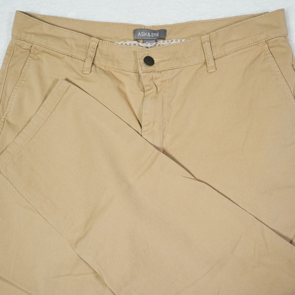 Ash & Erie Mens Essential Chino Pants Khaki Tan Stretch Cotton Size 35x27